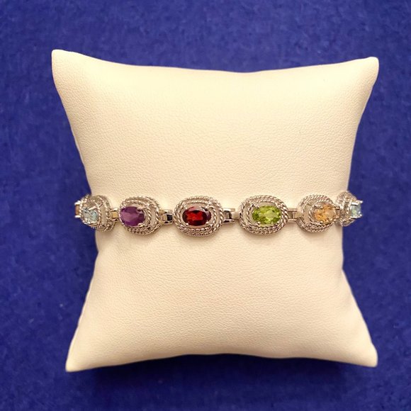 Colorful Multi-Gem & Sterling Silver Bracelet, 7" - Picture 13 of 13